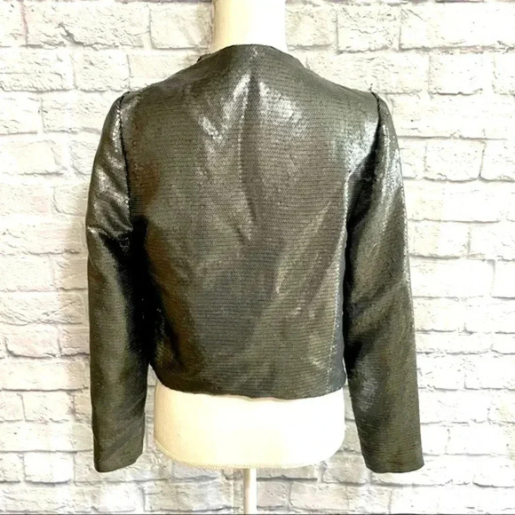 BB Dakota Sequin Draped Front Style Blazer Gunmetal Color Sequins - Picture 3 of 6